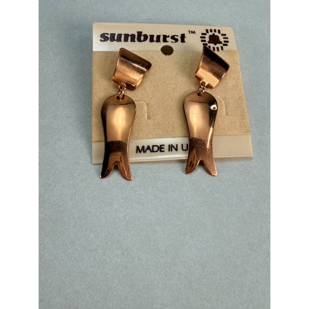 Vintage Sunburst Copper Tone Modernist Dangle Earrings NOS Made in USA